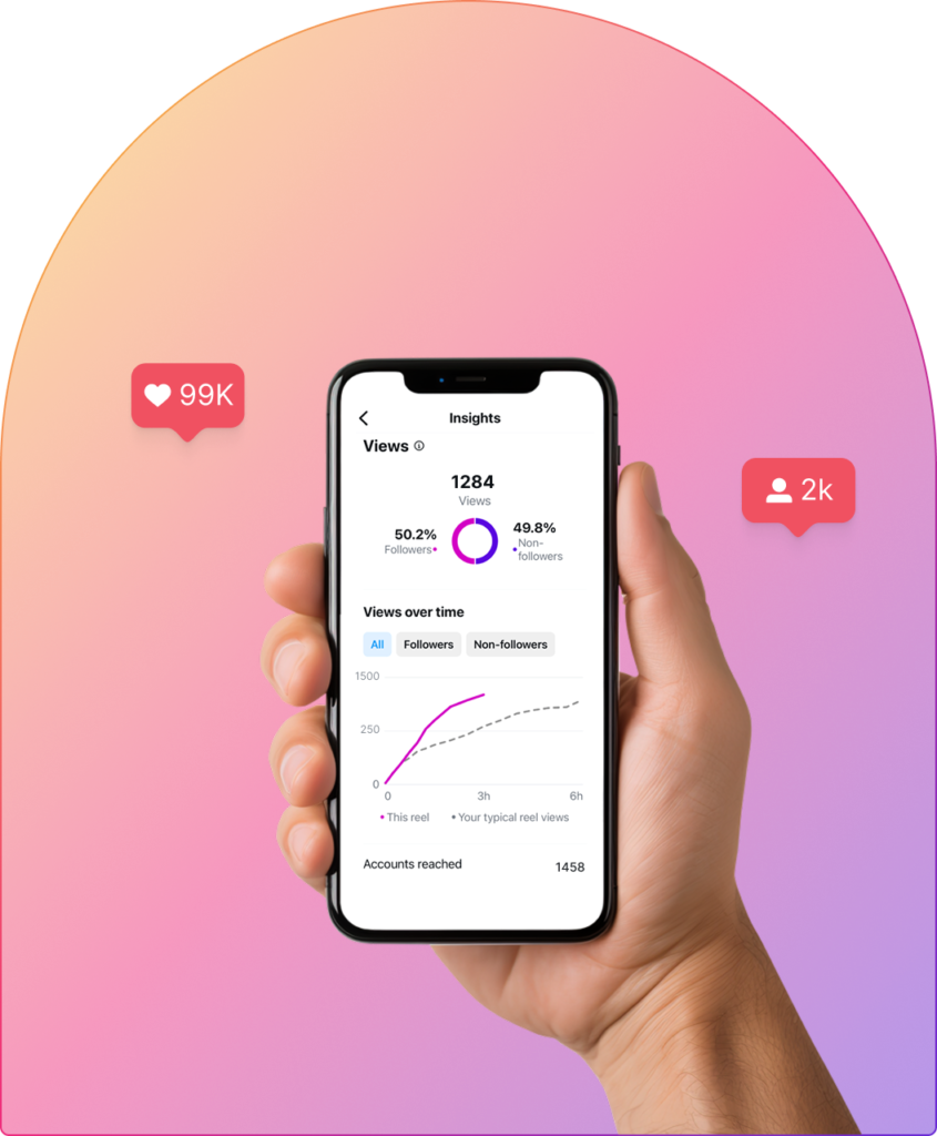 phone showing how Instagram growth is happening because of the socialstud.io service
