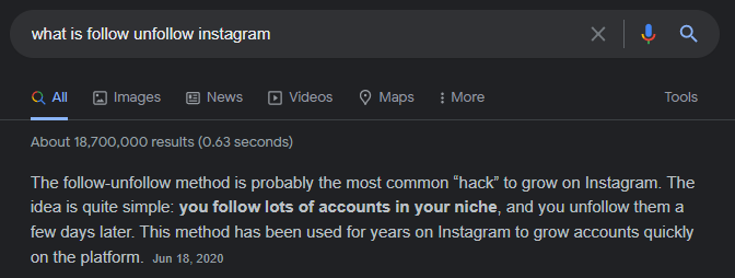 follow/unfollow method Instagram